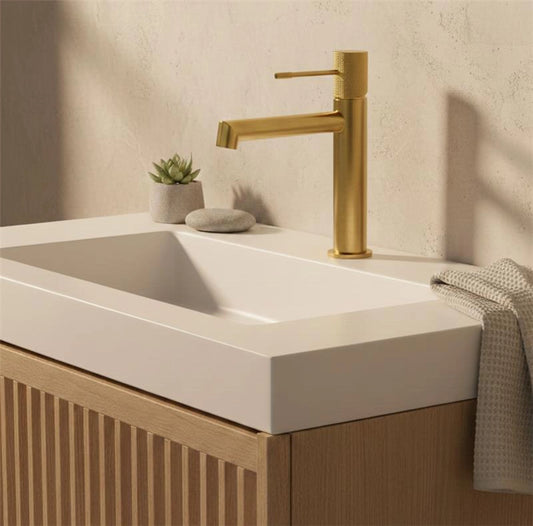 Rubinetto miscelatore lavabo senza scarico in ottone oro spazzolato Melin
