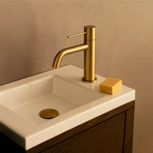 Rubinetto miscelatore lavabo senza scarico in ottone oro spazzolato Memo