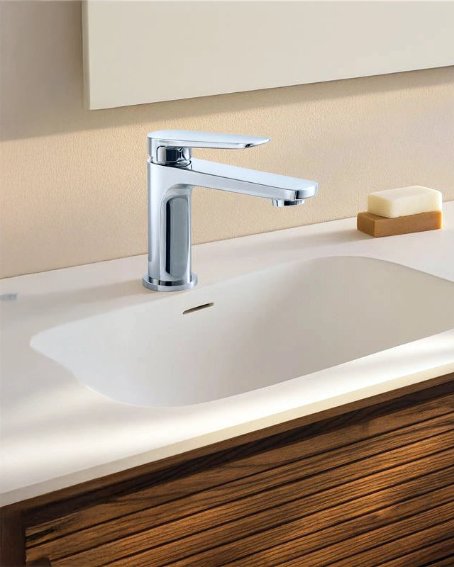 Coppia rubinetti miscelatore lavabo e bidet senza scarico Cromo Lucido visto dall'alto con scarico e interno visibili...