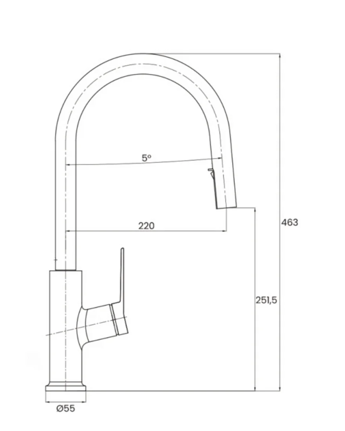 Disegno tecnico con quote di Miscelatore lavello monocomando con doccetta estraibile - Exagonshop