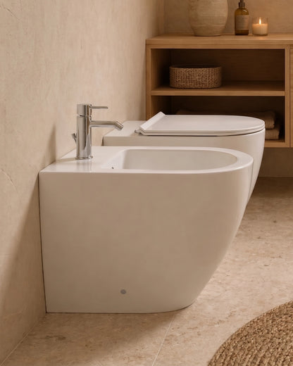 Sanitari filomuro ceramica vaso e bidet con sedile chiusura rallentata Linea Zeta