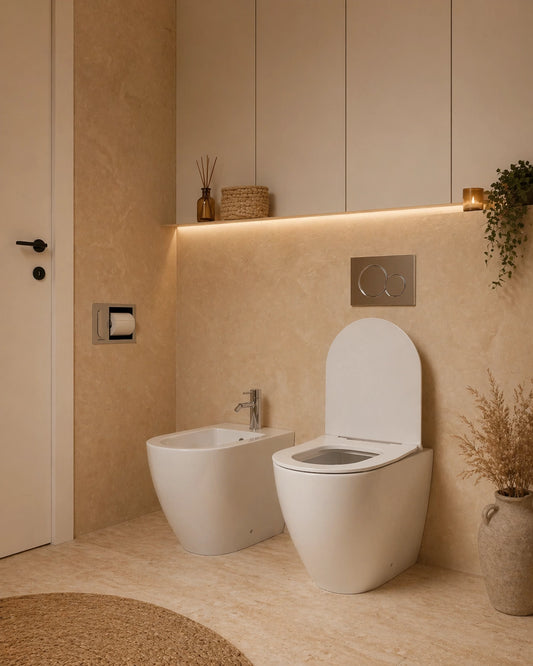 Sanitari filomuro ceramica vaso e bidet con sedile chiusura rallentata Linea Zeta