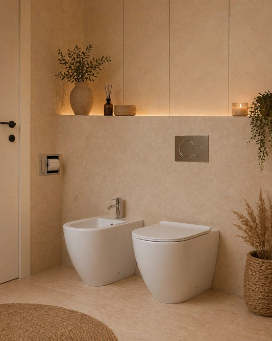Sanitari filomuro ceramica vaso e bidet con sedile chiusura rallentata Linea Zeta