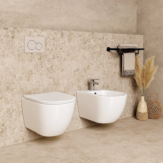 Sanitari sospesi salva spazio Linea Emme scarico a vortice sedile soft close
