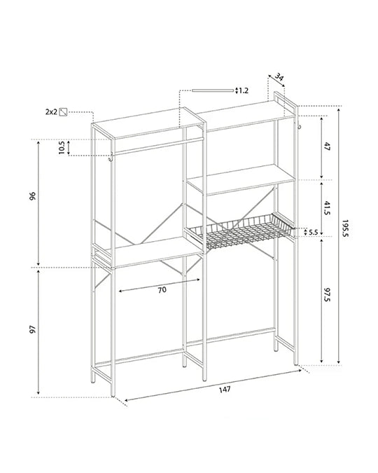 Scaffale Sopralavatrice 147x34x195 cm bianco