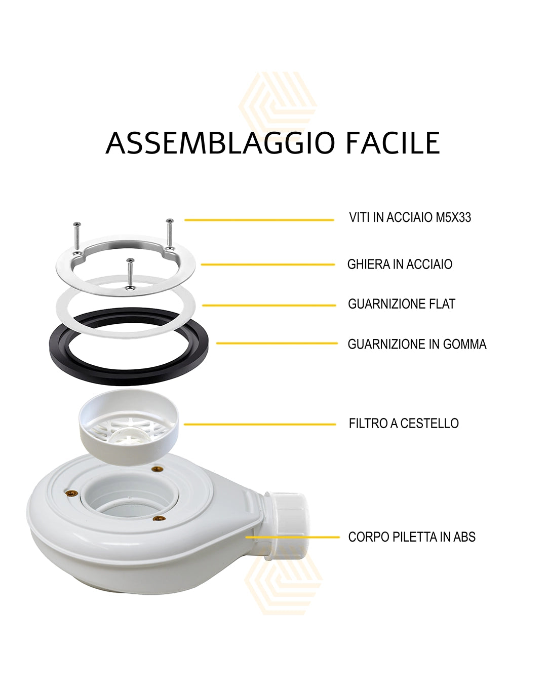 Piletta per Piatti Doccia 90 mm Scarico 40 mm con Sifone e Filtro Raccogli Capelli – vista 5