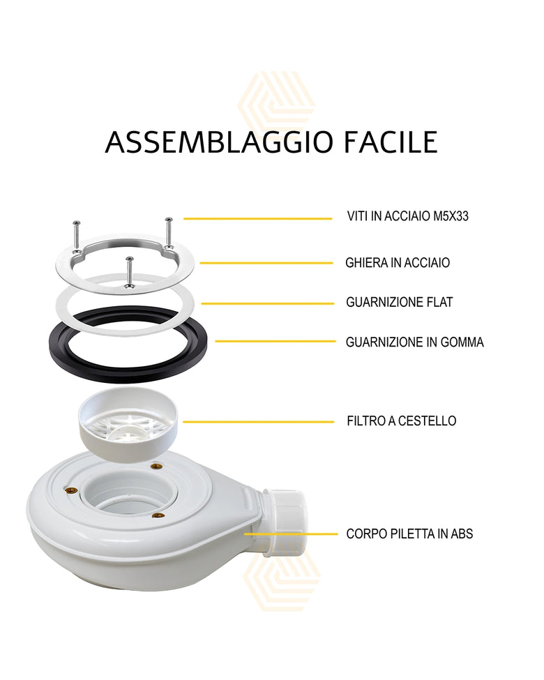 Piletta per Piatti Doccia 90 mm Scarico 40 mm con Sifone e Filtro Raccogli Capelli – vista 5