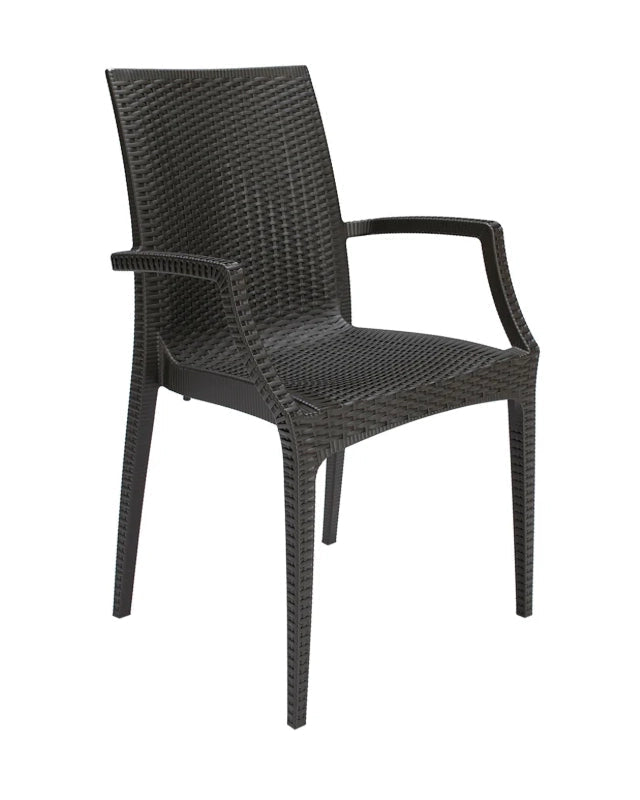 Sedia da esterno antracite effetto rattan con braccioli, vista laterale della struttura e del profilo - Exagonshop