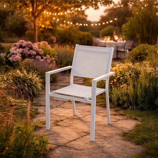 Sedia da esterno con braccioli in alluminio bianco Karen