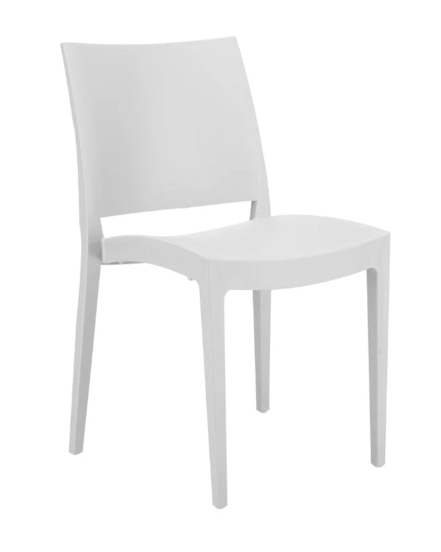 Sedia da esterno impilabile bianco Grandsoleil Trieste, vista laterale della struttura e del profilo - Exagonshop