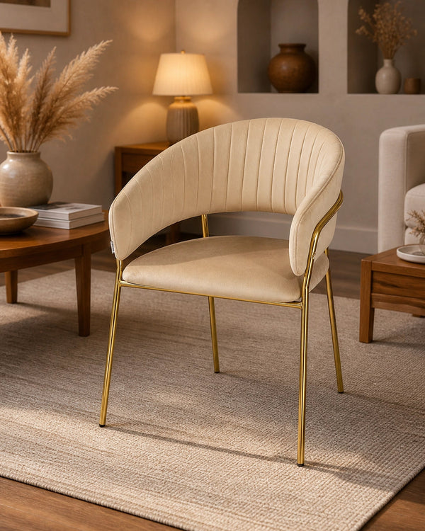 Sedia da pranzo effetto velluto Korinne beige
