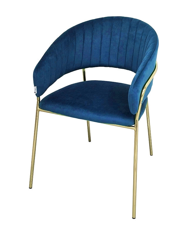 Sedia da pranzo effetto velluto Korinne blu, dettaglio ravvicinato dei materiali - Exagonshop