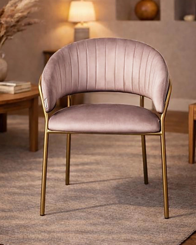 Sedia da pranzo effetto velluto Korinne rosa, vista laterale della struttura e del profilo - Exagonshop