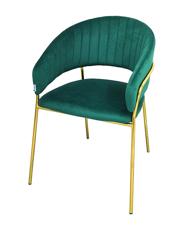 Sedia da pranzo effetto velluto Korinne verde, dettaglio ravvicinato dei materiali - Exagonshop