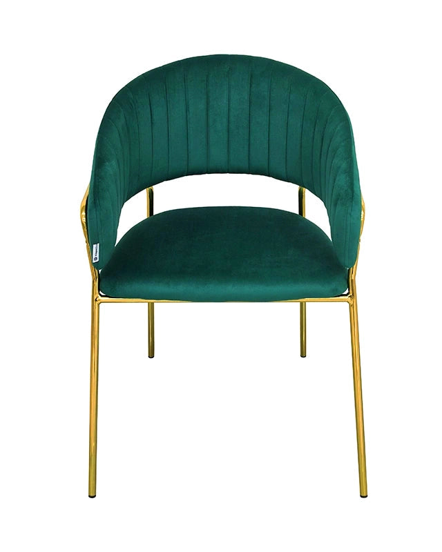 Sedia da pranzo effetto velluto Korinne verde, vista laterale della struttura e del profilo - Exagonshop