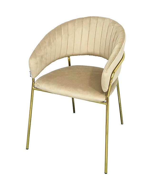 Sedia da pranzo effetto velluto Korinne beige Marrone chiaro, dettaglio ravvicinato dei materiali - Exagonshop