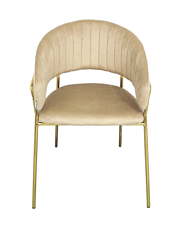Sedia da pranzo effetto velluto Korinne beige Marrone chiaro visto dall'alto, composizione e proporzioni - Exagonshop