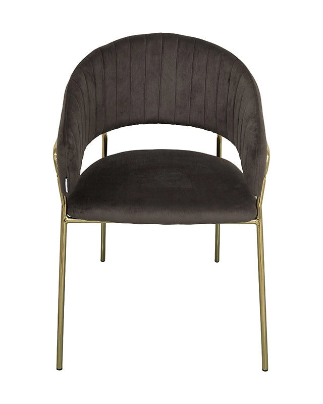 Sedia da pranzo effetto velluto Korinne marrone scuro, dettaglio ravvicinato dei materiali - Exagonshop