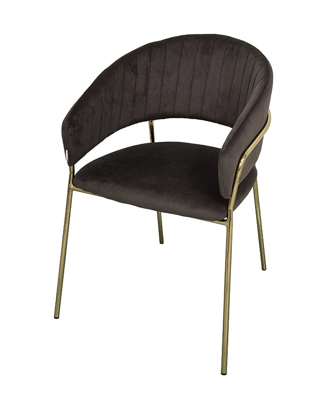 Sedia da pranzo effetto velluto Korinne marrone scuro visto dall'alto, composizione e proporzioni - Exagonshop