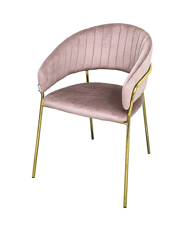 Sedia da pranzo effetto velluto Korinne rosa, dettaglio ravvicinato dei materiali - Exagonshop
