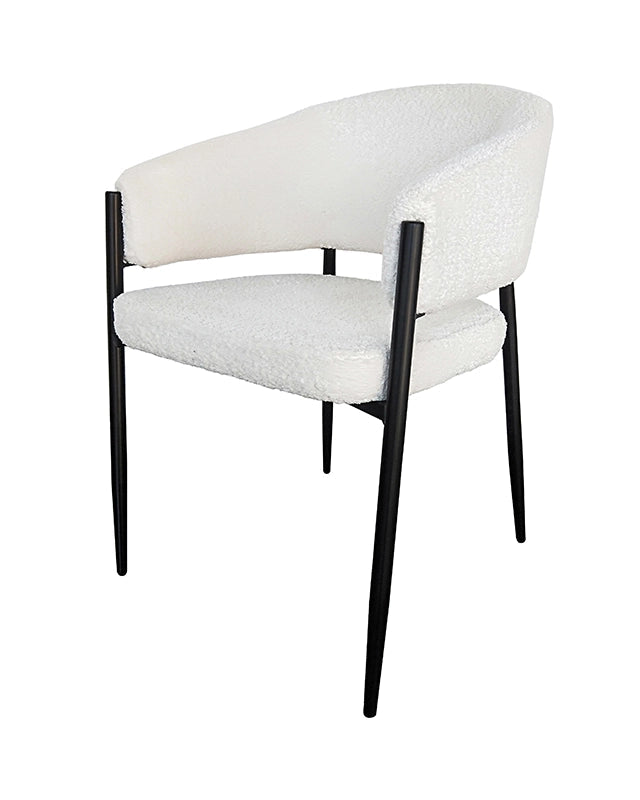 Sedia imbottita da interno effetto boucle bianca, dettaglio ravvicinato dei materiali - Exagonshop