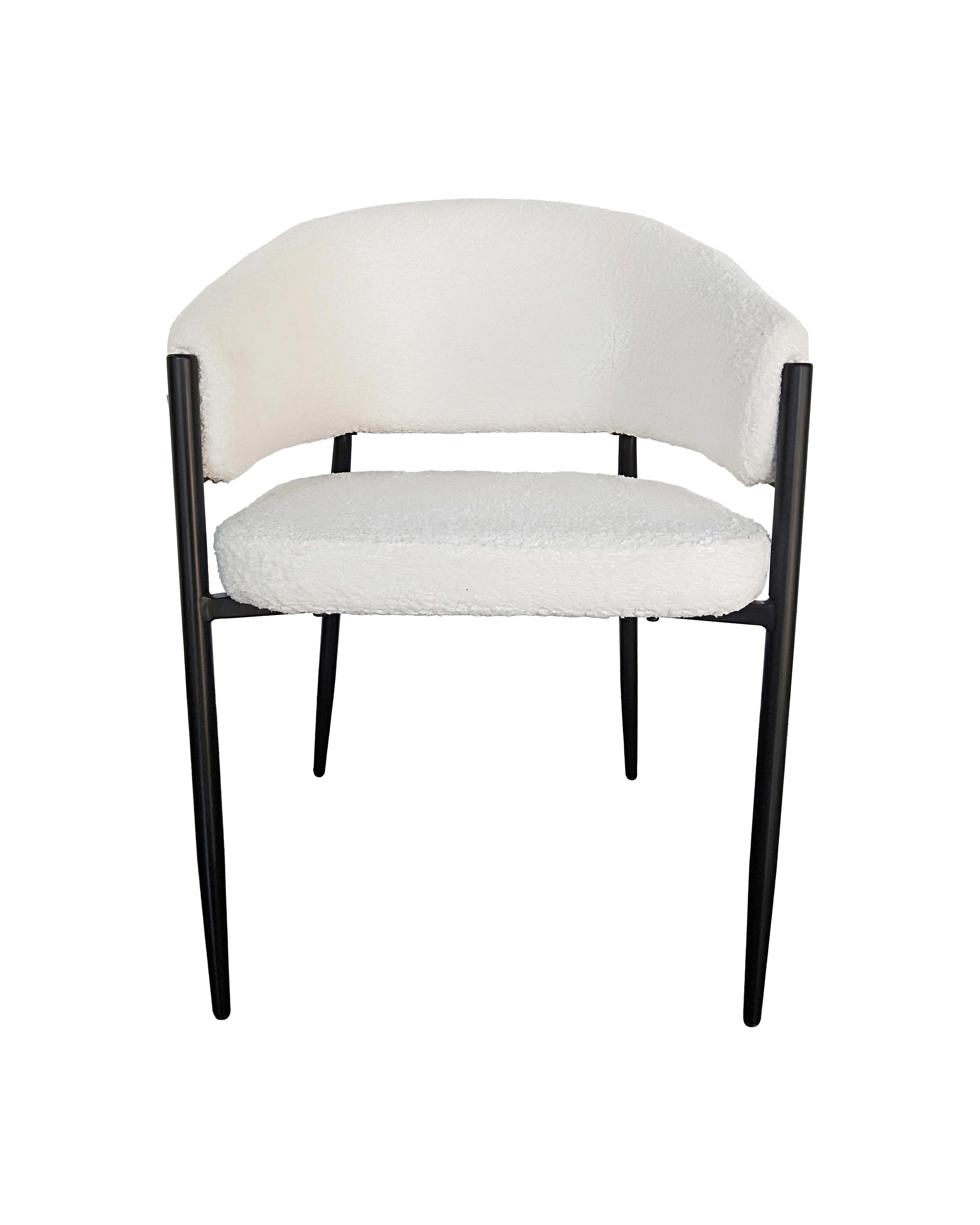 Sedia imbottita da interno effetto boucle bianca, vista laterale della struttura e del profilo - Exagonshop