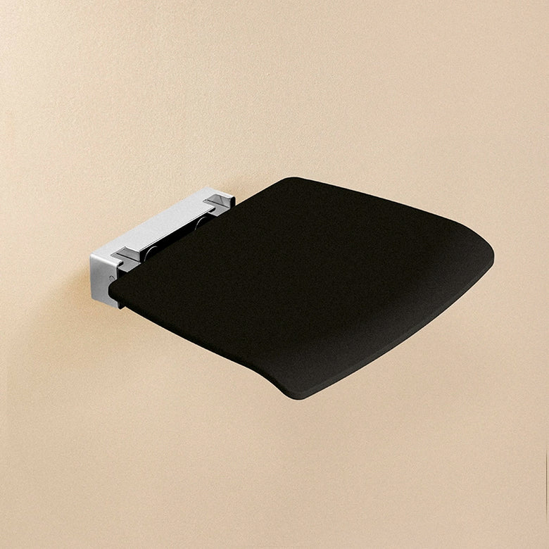 Sedile per box doccia a muro Nero Architect Cosmic installato in bagno moderno con ante in vetro temperato - Industrias...