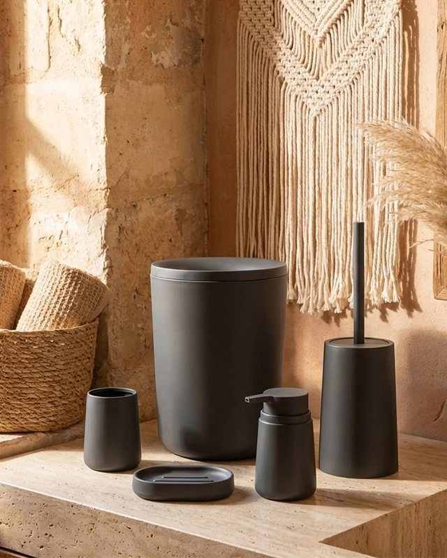 Set Accessori bagno 5 pz Grigio Pop montato a parete, vista del design e della finitura - Exagonshop