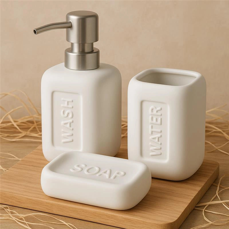 Set accessori bagno bianco in Ceramica Bingo 3 pz montato a parete, vista del design e della finitura - Exagonshop