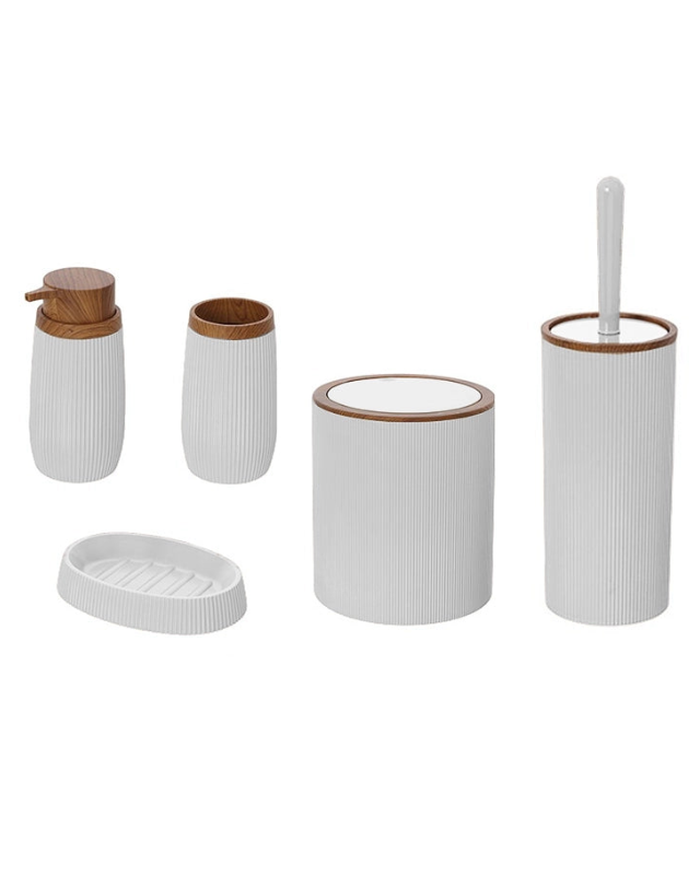 Set accessori bagno bianco 5pz London, dettaglio ravvicinato del materiale e dell'aggancio - Exagonshop
