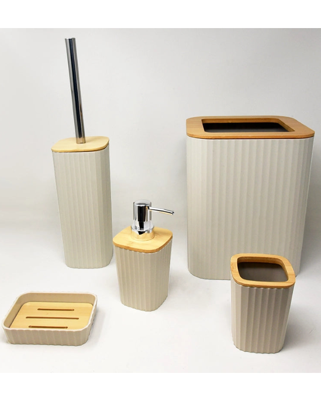 Set accessori bagno crema 5 pz Show, dettaglio ravvicinato del materiale e dell'aggancio - Exagonshop