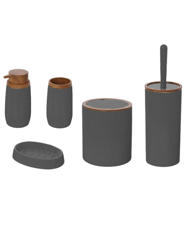 Set accessori bagno grigio 5pz London, dettaglio ravvicinato del materiale e dell'aggancio - Exagonshop