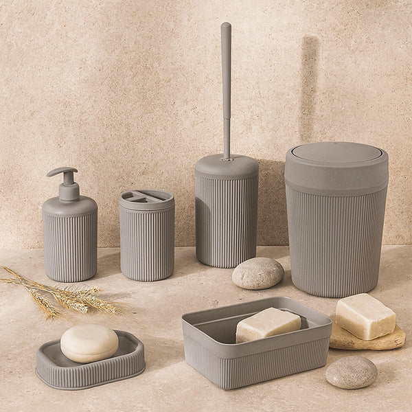 Set accessori bagno grigio 6pz Colorado montato a parete, vista del design e della finitura - Exagonshop