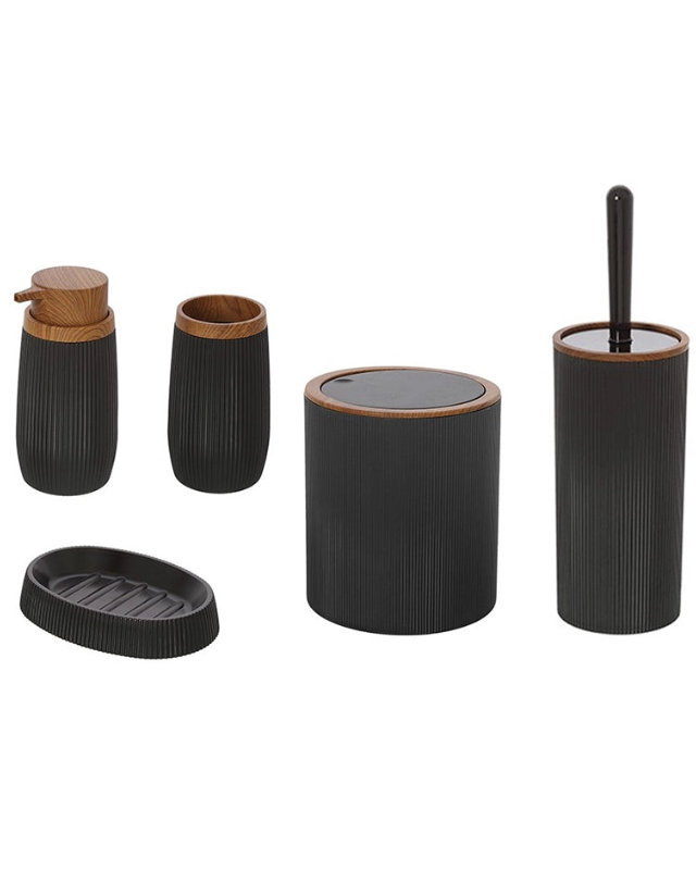 Set accessori bagno nero 5pz London, dettaglio ravvicinato del materiale e dell'aggancio - Exagonshop