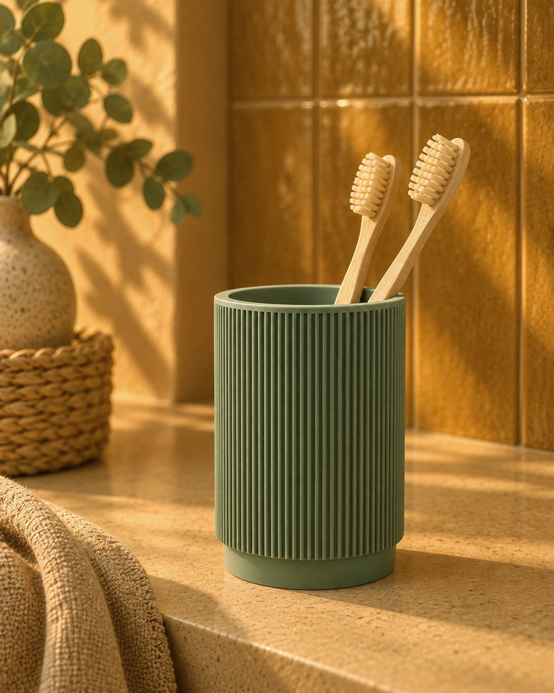 Set accessori bagno Venice verde cromo EXA48133, portaspazzolini con spazzolini, vista ravvicinata
