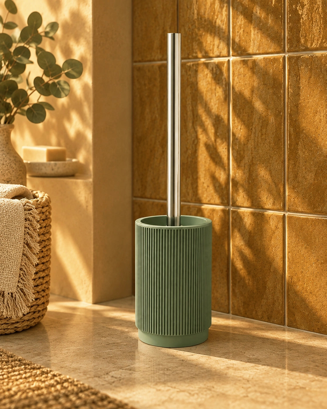 Set accessori bagno Venice verde cromo EXA48133, portascopino con scopino cromato, vista ravvicinata