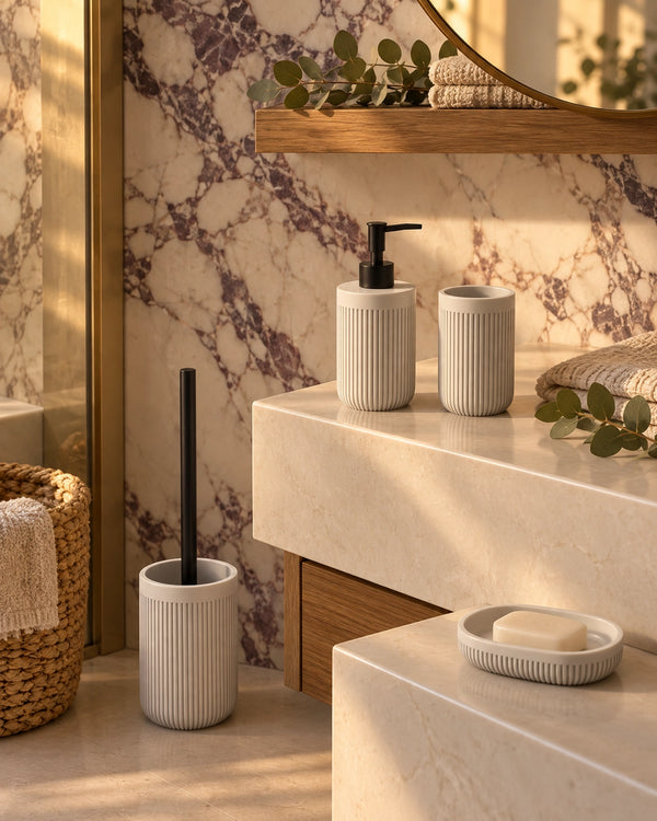 Set accessori bagno portasapone nero beige 4 pz Venice