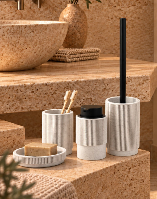 Set accessori bagno portasapone sabbia nero 4 pz Venezia