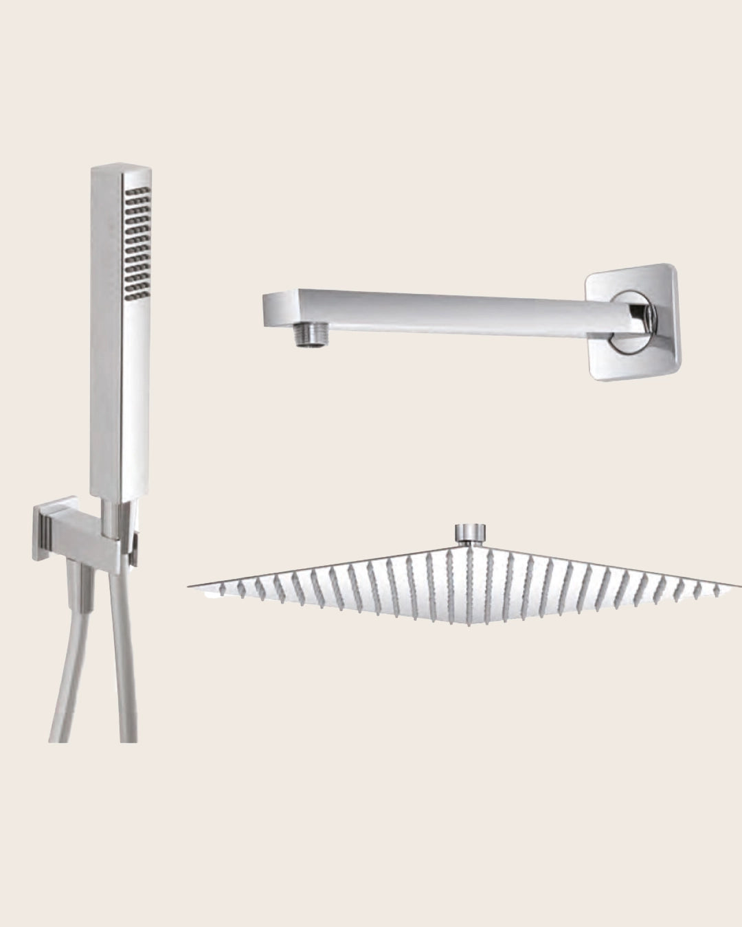 Set doccia con soffione 25 cm quadro in acciaio cromo Platinum