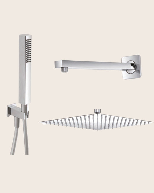 Set doccia con soffione 25 cm quadro in acciaio cromo Platinum