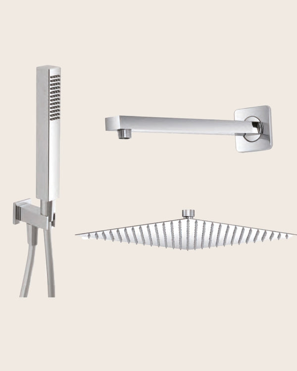 Set doccia con soffione 25 cm quadro in acciaio cromo Platinum