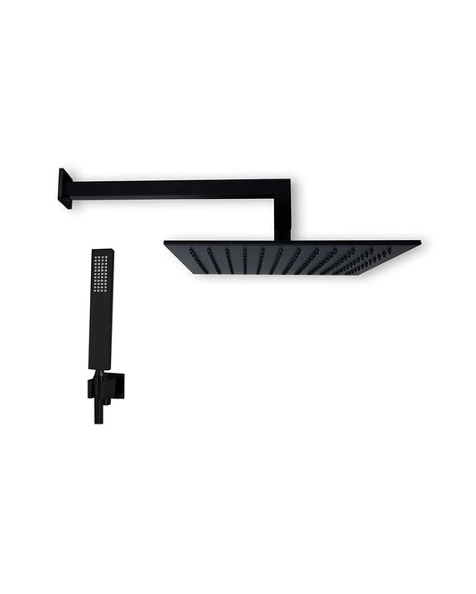 Set doccia soffione 30x30 Smart quadro braccio 35 cm e doccetta nero opaco