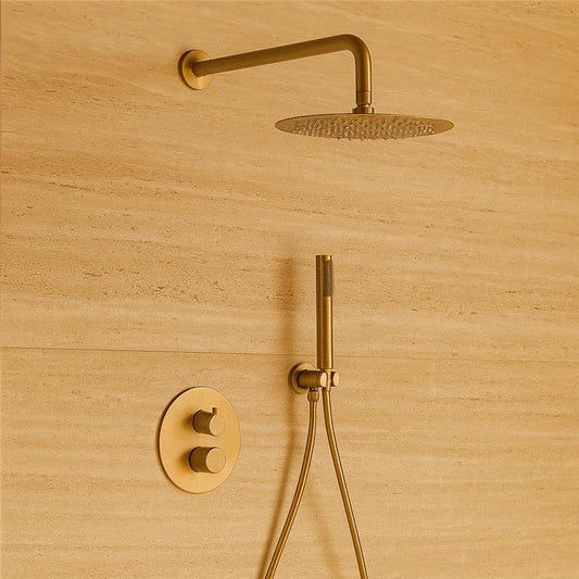 Set doccia termostatico 2 vie da incasso con soffione 25 cm doccetta e flessibile oro spazzolato Melin