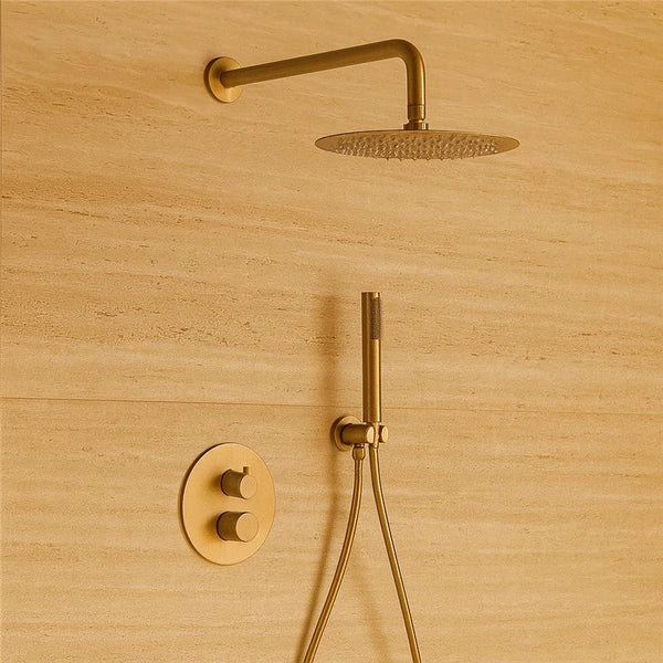 Set doccia termostatico 2 vie da incasso con soffione 25 cm doccetta e flessibile oro spazzolato Melin