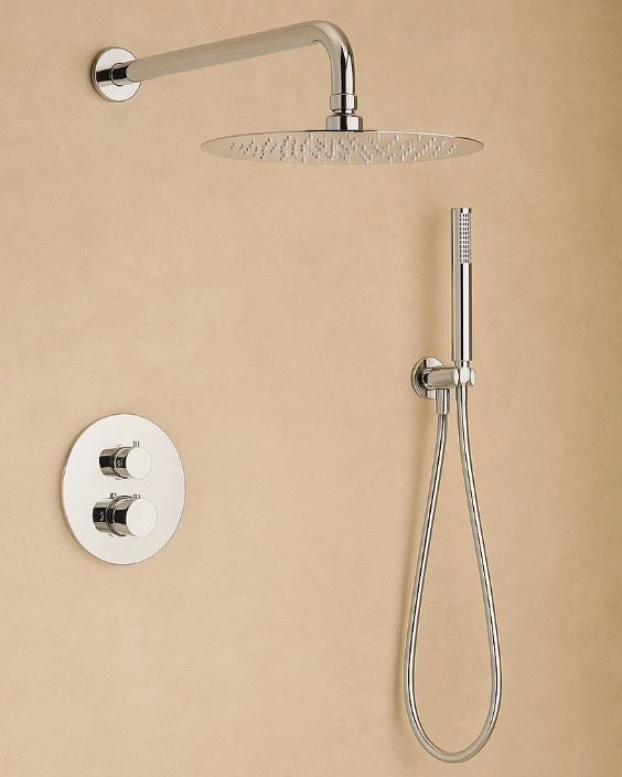 Set doccia termostatico da incasso soffione 25 cm cromo Cromo Lucido in naturale, vista frontale della maniglia e della...