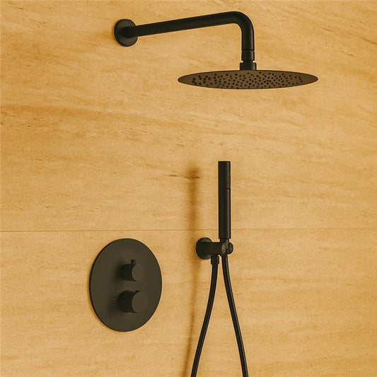 Set doccia termostatico da incasso con soffione 25 cm doccetta e flessibile nero opaco Melin