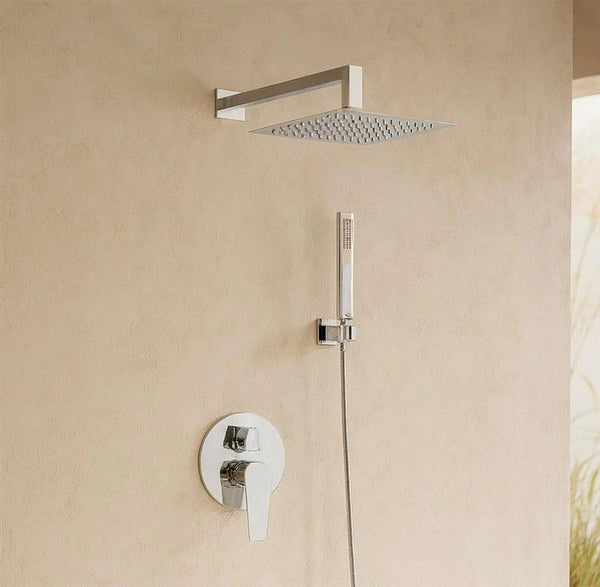 Set miscelatore doccia incasso con soffione 20x20 quadro e doccetta cromo Smart