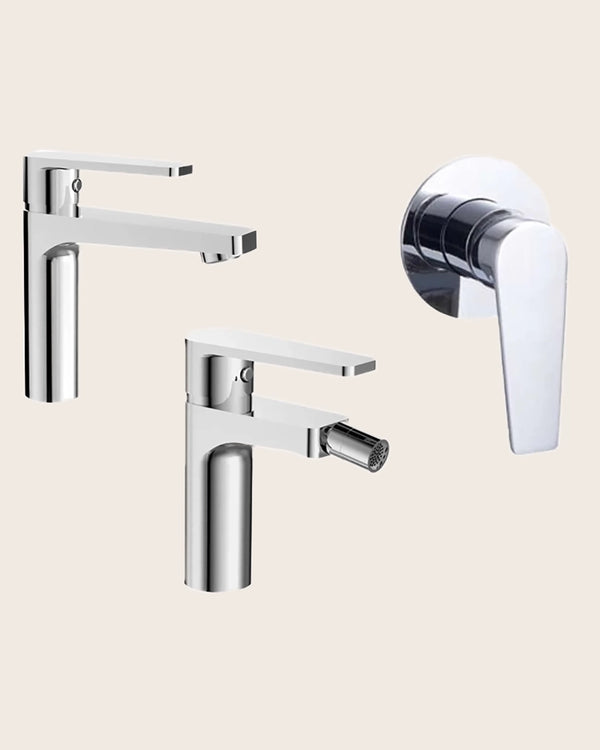 Set miscelatori lavabo bidet e doccia 1 vie con parte incasso Cromo Bridge