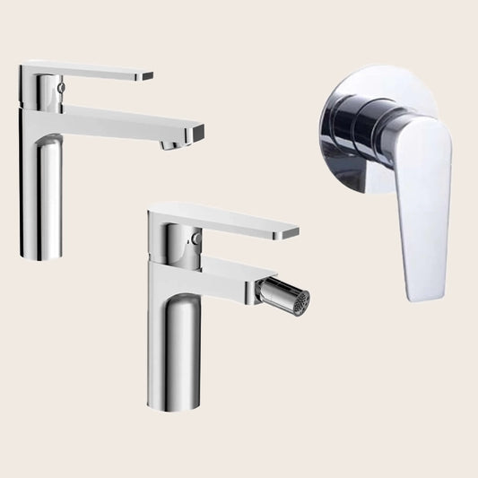 Set miscelatori lavabo bidet e doccia 2 vie con parte incasso Cromo Bridge
