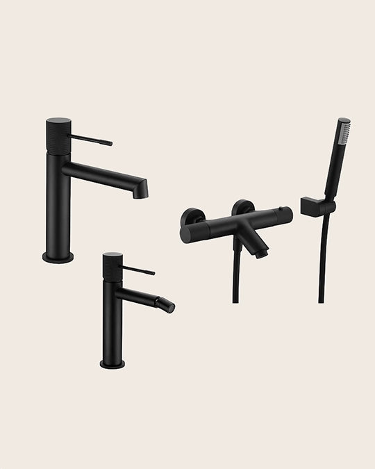 Set miscelatori lavabo bidet e vasca Melin nero opaco